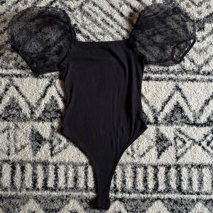 Altar'd State Elegant Black Puff Sleeve Bodysuit